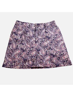 Croft & Barrow Womens Paisley Short Skort 12 Mid Rise Stretch Navy Pink Pockets
